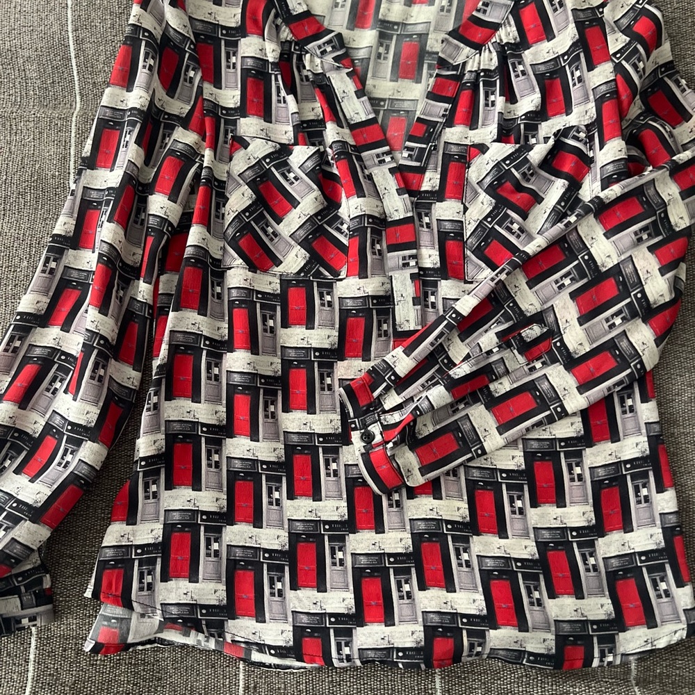 Milly Red and Gray Graphic Silk  Blouse